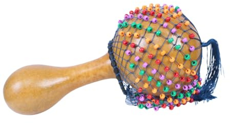 JTAphrique Cabasa Shekere Shaker Musical Instrument, Handcrafted West African Shekere, Wooden Beaded Shaker for Music Therapy