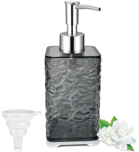 GKSCXEXE 400ml Seifenspender Grau, Kunststoff Seifenspender Bad Handseifenspender für Küche, Spüli Spender Seifenspender Plastik mit Trichter für Shampoo, Conditioner, Duschgel Spender （Quadrat）