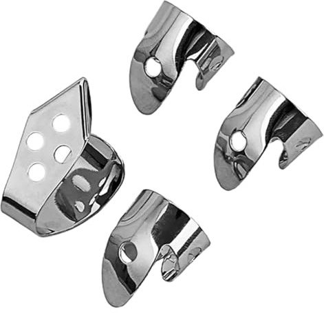 Silbernes Metall Daumenplektrum für Gitarre und Banjo, 4 Stück | Fingerpicks mit Loch, Ersatz für Alte und Beschädigte Plektren, Kompakte Ausführung