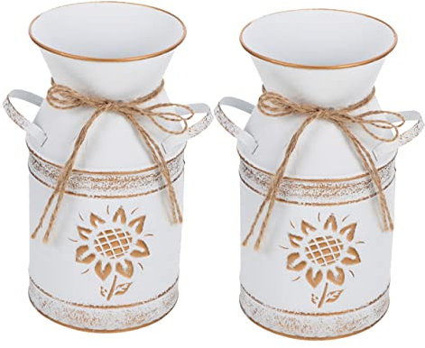 Alipis 2pcs Vintage Flower Vase Farmhouse Milk Can Pot for Flower Arrangement Dried Rustic Decor Rustic White