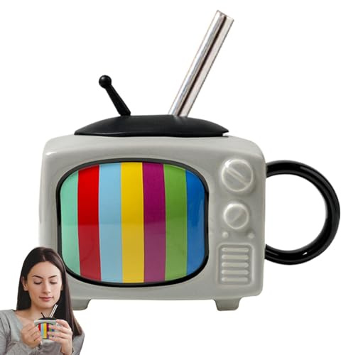 Sghtil Tazza in ceramica TV retrò, tazza da caffè creativa - Boccale di birra unico da 450 ml - Tazze per bicchieri per uso domestico per caffè caldo, vino, whisky, gelato, birra, cocktail