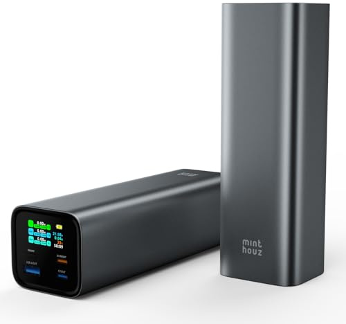 Minthouz Laptop Power Bank, 27000mAh PD3.1 140W mit Intelligenter Digitaler Anzeige, DREI-Port Schnellladegerät mit Dual USB-C/USB-A für iPhone 17/16/15/14/13, MacBook, iPad, Samsung