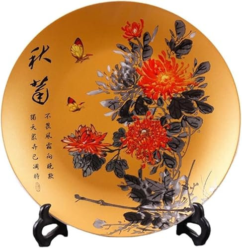 tazón clave， Placa decorativa de cerámica Jingdezhen de 26cm, crisantemo, gabinete de vino de estilo chino, decoración del gabinete de TV