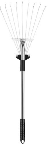 UKCOCO Einziehbarer Gartenrechen Mit Teleskopstiel 28 Zoll Robuster Kohlenstoffstahl Laub- Und Grasrechen Für Effektive Gartenreinigung Mit Ergonomischem Anti-Rutsch Griff