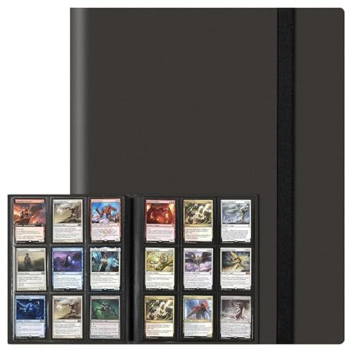 9-Pocket Trading Card Binder 360 Pockets Collectible Trading Card Album PU Leather Card Binder Card Folder with Elastic Strap for Collectible Basketball Sports Cards and Trading Card Games (Black)