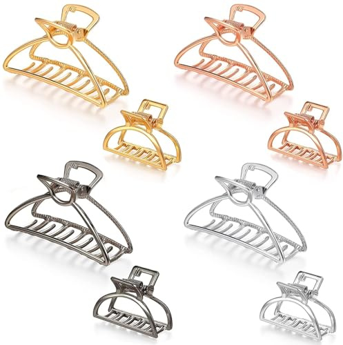 WUBAYI Haarklammern aus Metall, 7,5 cm und 4 cm, für Damen, Gold, Silber, Roségold, Pistolenschwarz, starker Halt, rutschfest, 8 Stück