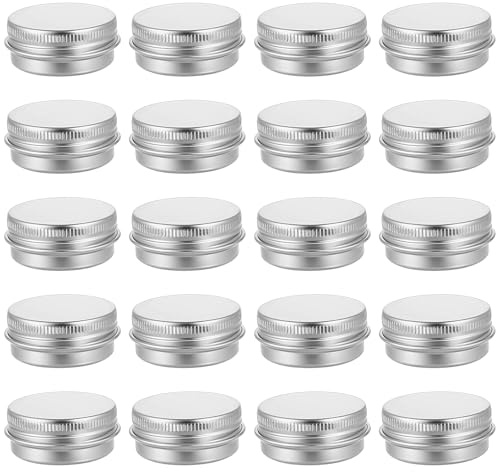 LXUEJIE 20 Pcs 0.5 oz Aluminum Tin Jar with Screw Lid, 15 ml Refillable Round Containers Silver Travel Lip Balm Tins for Cosmetic Lip Balm Cream