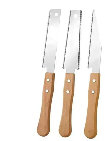 Juego de 3 sierras japonesas SK5 de acero de doble filo individual para carpintería, sierras de dientes finos con mango de madera de haya (B)
