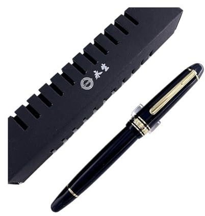 XMKT Penna stilografica con riempimento a stantuffo, in resina acrilica, con pennino EF/F, inchiostro in iridio per ufficio e ufficio, con confezione regalo (clip oro nero, F 0,5 mm)