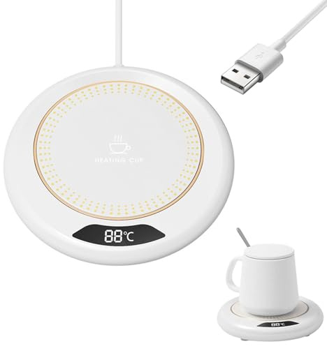 Scalda Tazza Usb con 3 Impostazioni di Temperatura, Scaldatazze da Caffè, Scalda Bevande Scalda Latte, Scalda Caffè, Scalda Tazza Intelligente, Sottobicchiere Elettrico per Caffè, Tè e Latte (Bianco)
