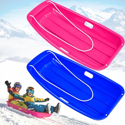 Slittino da neve in plastica con 2 linee di Luge, Bob da 89 cm per slittino (blu+rosa)