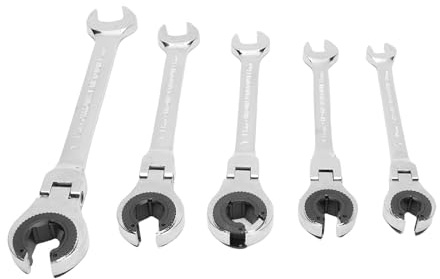 Juego de 5 Llaves de Carraca de Doble Boca con Cabezal Flexible, 10 11 13 14 17 mm Acero CR V 72 Dientes Ajustable a 180 Grados para Mantenimiento de Automóviles