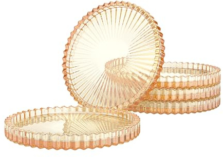Amber Glass Coaster Set of 5,Round Glass Coaster,Suitable for Cafes, Dining Tables, Offices, Bars, Terraces (Amber)