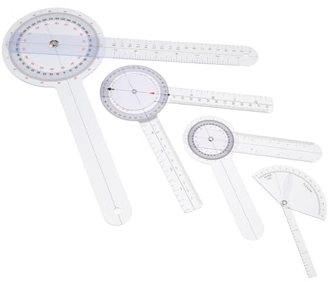 MOTHNUR Righello Goniometro Ortopedico in PVC Trasparente Set 4 Pezzi Impugnatura Ergonomica per Misurazione Angoli Multiuso di Dita Colonna Vertebrale e Articolazioni Strumento