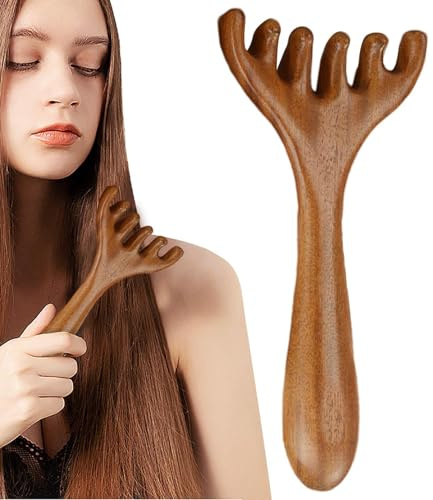 Peine de masaje para el cuero cabelludo, cepillo y flexible para cabello húmedo y, estimulador de madera para relajación, desenredar, aliviar el estrés, spa o ducha, 5.1 x 2.3 x 0.4