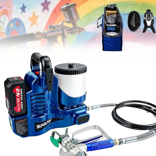 LYNNEYING Handheld Paint Spray Gun for Walls, Battery Powered Paint Sprayer for Fence, 6-Speed Adjustment, 1.1 L/Min Flow, 1.2L Large Capacity for Interior/Exterior Painting 1Battery(Blue)