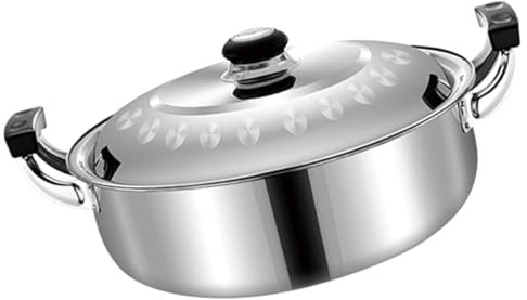 POPETPOP Marmite en Acier Inoxydable 28 Cm Compartimentée Bac Séparateur, Casserole Multifonction pour Fondue Chinoise, Pot Chaud pour Réunion Familiale et Cuisson Uniforme
