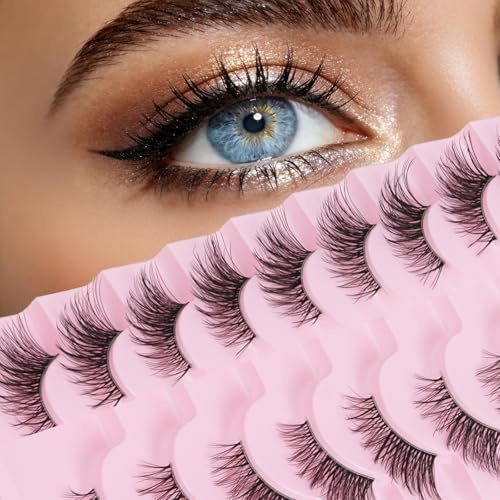 BUTBU False Eyelashes, 10 Pairs Natural Look Half Lashes, Wispy Cat Eye Eyelashes, Soft Fluffy Lash Strip, Eyelash Clusters Extensions for Beginner Girls Women Makeup DIY at Home (HN-06)