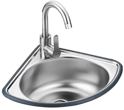 SXDMOUBK Eckwaschbecken aus Edelstahl zur Wandmontage, Einzelbecken für Küche und Bad mit Abtropffläche und Warm-/Kaltwasserhahn, Dreieckbecken für Garage, Bar oder Hotel