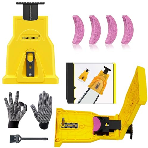 OMCCHK Chainsaw Teeth Sharpener, Portable Chainsaw Sharpener with 4 Fast Sharpening Stone, Universal Chainsaw Blade Sharpener Chain Saw Sharpener Tool for 12 - 22. Chain Saw