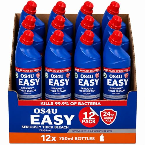 OS4U Thick Bleach 24 Hour Protection Thick Toilet Cleaner 750ml x 12 Pack Thick Bleach for Toilet Cleaner, Kills 99.9% Bacteria