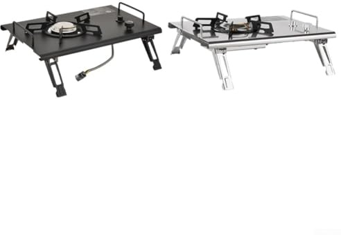 Fornello a gas portatile pieghevole da 4000 W, in acciaio inox, da campeggio, con gambe regolabili, apparecchio da cucina compatto per esterni, per escursionismo, camper, picnic, nero (argento)