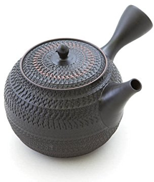 Gyokko Japanische Tee-Kanne Tokoname Ton, 500 ml, schwarz. Handmade. Unglasiert, integriertes Keramik Tee-Sieb