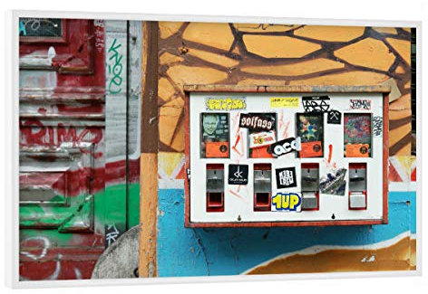 artboxONE Poster mit weißem Rahmen 90x60 cm Rock The Kitchen Kinderaugen leuchten - Bild Kaugummiautomat 80er 90er