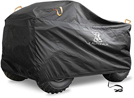 X AUTOHAUX Quad ATV Abdeckplane Schwarz Silber Wasserdicht 1pc | 190T Polyester Mit Silberbeschichtung, XL (210x120x115cm), Wetterschutz, Für Polaris Für Honda Für Yamaha Can-Am Für Suzuki