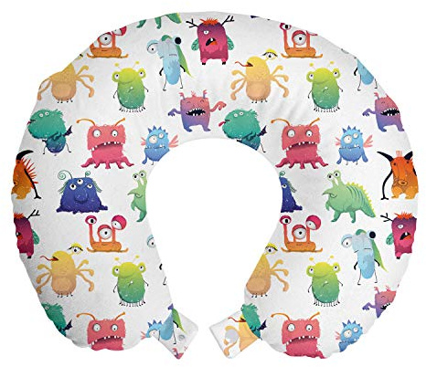 ABAKUHAUS Infantile Cuscino da Viaggio, Mostri diversi per neonati, Accessorio in Schiuma di Memoria per Viaggio, 30 cm x 30 cm, Multicolore