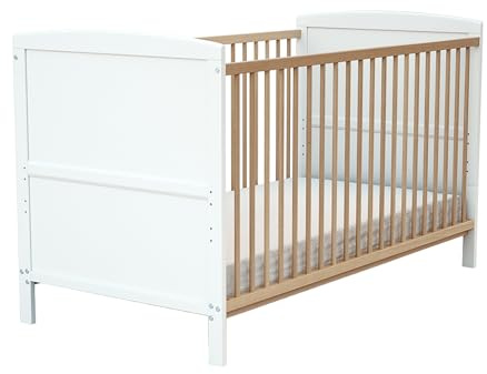 AT4 - Cuna bebé evolutiva ESSENTIEL madera - Blanco/Haya Barnizada - 70 x 140-144 x 74,5 x 79 cm