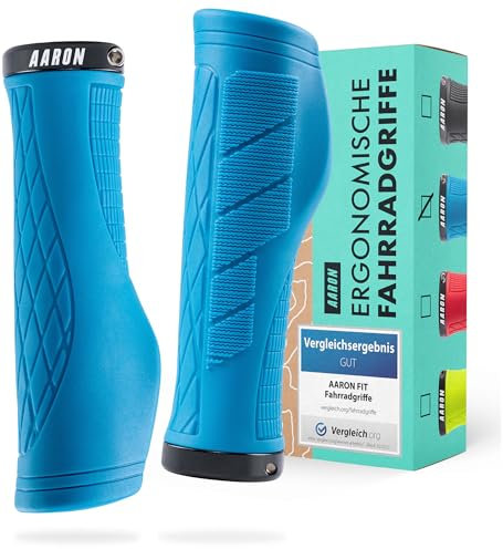 AARON Fit Fahrradgriffe mit Gel-Dämpfung | Sportliche Lenkergriffe aus rutschfestem Gummi | Lock-on Lenkergriffe für E-Bike, Trekking, Mountainbike, Crossbike, Fixie, Blau