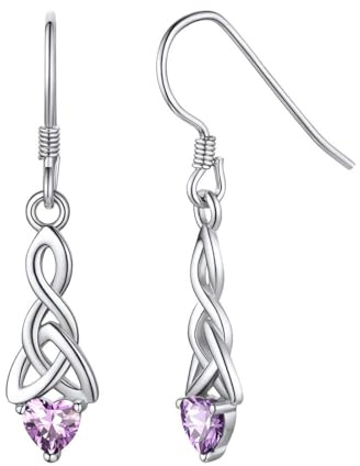 ChicSilver Boucle d’oreilles Femme Argent Pendantes Cletique avec Alexandrite Pierre Violet en Forme de Coeur,Bijoux Porte Bonheur pour Cadeau Noël Anniversaire de Femmes,Filles,Maman