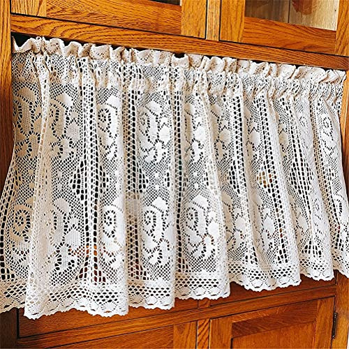 ACMHNC Häkelgardine Scheibengardine Landhaus Handarbeit Häkeln Bestickte Cafe Vorhang Romantisch Vintage Spitze Kurzgardine 1 Stück,Beige,W x H 180 x 75 cm