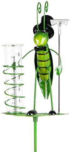 DanDiBo Regenmesser aus Metall mit Erdspieß 140 cm Grashüpfer 585905 Niederschlagsmesser wetterfest Gartendeko Gartenstecker Bodenstecker