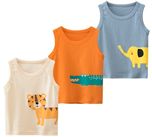 NATUST Kinder 3er-Pack Tank Top Jungen Ärmelloses Unterhemd Cartoon-Muster Baumwolle