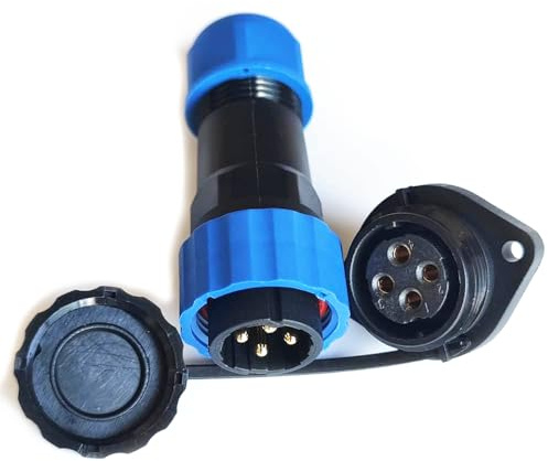 Elecbee SP21 Series 4 Pin Connector Waterproof Male Plug & Female Socket 2 Holes Flange Panel Mount Solder Type IP68 Aviation Industrial Plug with Cap for Outdoor Industrial Devices Power Signal