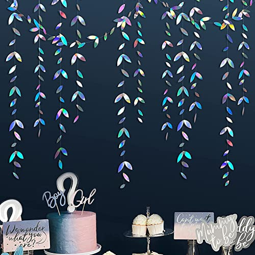 52Ft Schillernde Blattgirlande Holografisches Papier Bunte Hängende Blätter Streamer Wimpelkette Banner für Geburtstag Babyparty Hochzeit Brautparty Bachelorette Urlaub Party Dekorationszubehör
