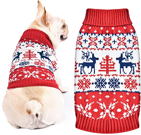 SKXEO Hundepullover Weihnachten Haustier Kleidung Ugly Vintage Strick Xmas Rentier Urlaub Festlicher Hund Pullover für kleine, mittelgroße und große Hunde