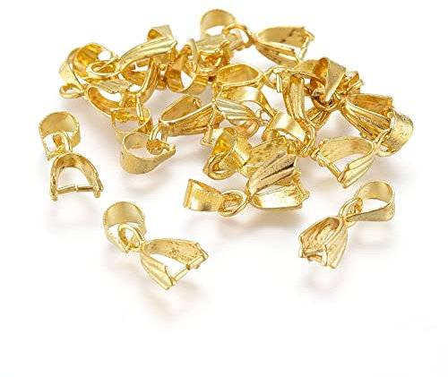 Spritewelry 100 Stück Goldene Messing-Pinch-Bügel Eispickel Prise Bails Perlenanhänger Connector Filigrane Rack Beschichtung Schmuck Verschlüsse für Anhänger Halskette Schmuck DIY Handwerk Herstellung