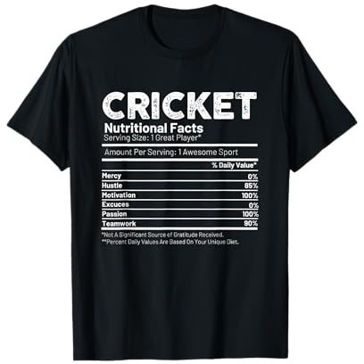 Cricket Player Gift For Men, Women And Kids Cricket Nutritional Facts Funny Cricket Lover T-Shirt