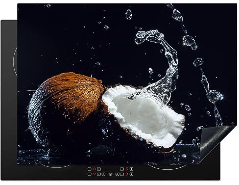 Protège-plaque à induction - Plaque Protection Vitrocéramique Induction - Vinyl - Noix de coco - Nature morte - Eau - Noir - Fruit - 70x52 cm - Couvre Plaque de Cuisson - Accessoires de Cuisine