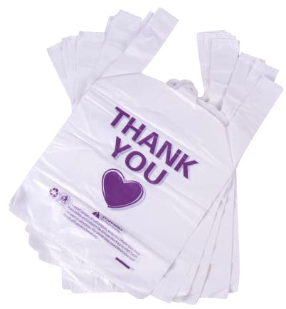 ysmile Plastic Grocery Bag Thank You T Shirt Plastic Shopping Bag for Small Business with Handle 12x19 Inch - White