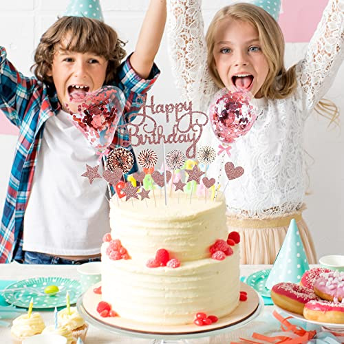 Cake Decoration 17 Stück Cupcake-Topper – Happy Birthday Cake Topper Papier Fan Cake Decoration Supplies Konfetti Luftballons Sterne Herz Topper Thema Geburtstagsfeier