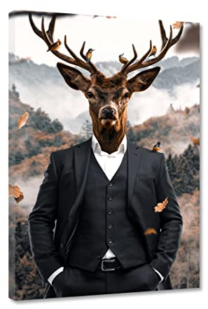Hustling Sharks® Tierbild „Business Deer #2“ – Leinwand 60 × 90 cm | XXL Tierbild im Hochformat, Wandbild Tiere, Wandbild Schlafzimmer, Deko Wohnzimmer, Hirsch, Kunstdruck