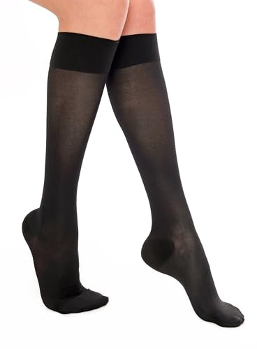 Sheer Compression Stockings for Women, Women's Travel Compression Socks, Knee High Support Hose for Flying, Nursing, Running (Large)