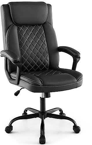 COSTWAY Executive Office Chair, Height Adjustable Swivel Computer Desk Chair with Rocking Function and Padded Armrests, Ergonomic High Back Rolling Manager Task Chair for Home Office (Black)