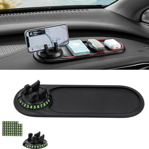 Siblyx Antirutschmatte Auto, Anti Rutsch Pads mit Digitale Parkscheibe, Rutschfestes Multifunktionale Brillenhalter Handyhalterung Armaturenbrett Ablage(Schwarz)