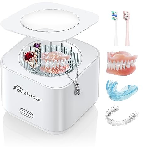 Ultrasonic Retainer Cleaner Machine, Aocktobar 30W Ultrasonic Jewelry Cleaner for Retainers, Dentures, Mouth Guard, Aligner, Toothbrush Head, Whitening Trays, 43KHZ Sonic Denture Cleaner Machine