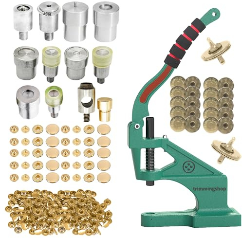 Trimming Shop Prensa manual The Green Machine, agarre de espuma, remaches tubulares, botones de presión de cierre a presión y cierre magnético con troqueles de fijación para hacer bolsos, bolsos,